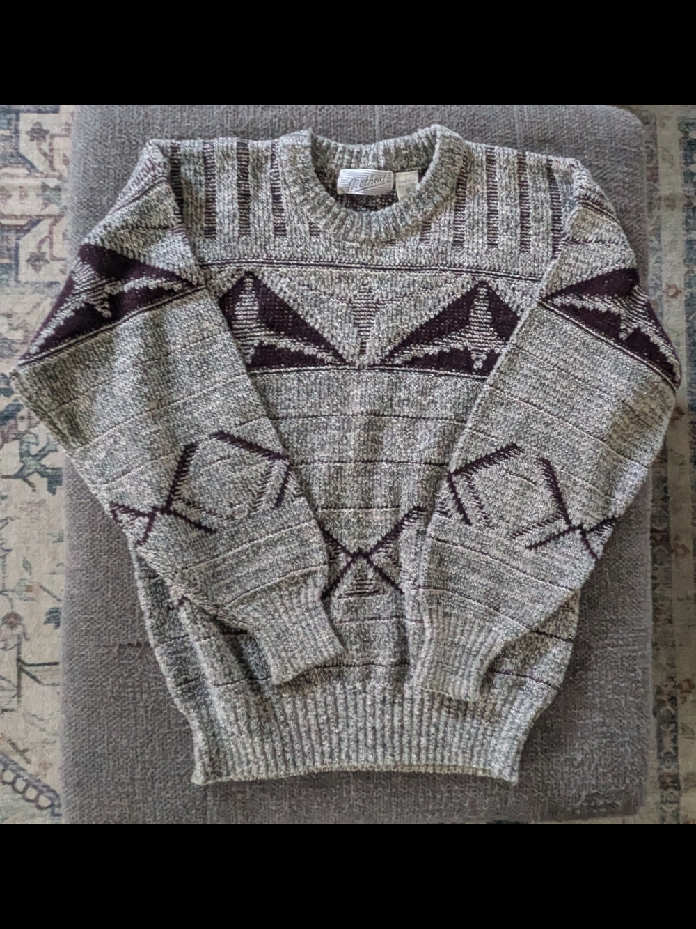 90s Geometric Knit Retro Sweater Aztec Pattern, Crewneck Method Size Medium